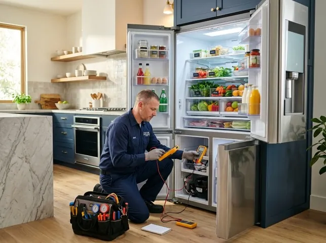 Appliance Repair Hero refrigerator technician testing a fridge on a Brookeland, TX service call